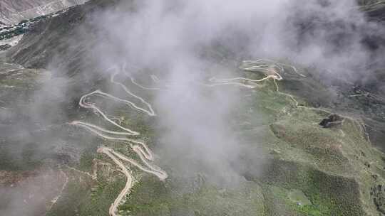 西藏山南市雷热山盘山公路航拍