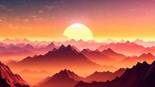 日落时分群山自然风光