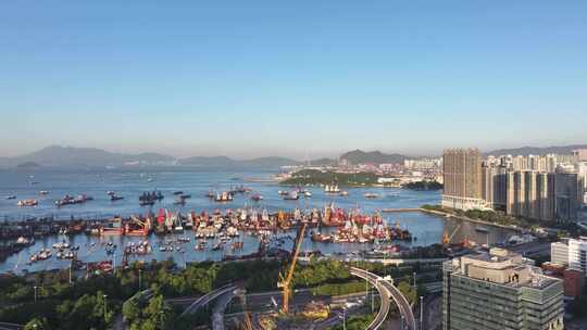 香港油麻地清晨航拍视频素材模板下载