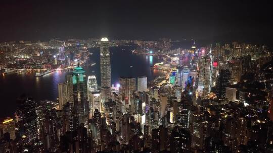 航拍香港维多利亚港城市夜景