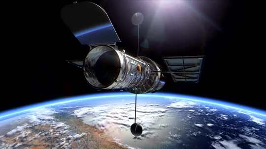 地球上空的卫星、卫星向地球发射信号视频素材模板下载