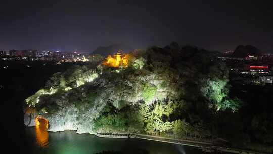 航拍广西桂林象山景区夜景