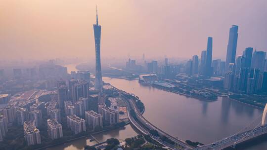 8K雾霾天的广州珠江城市风光震撼延时