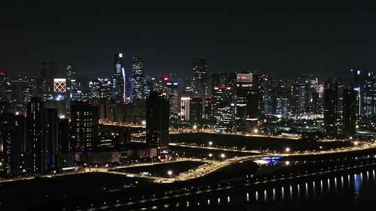 杭州钱江世纪城夜景航拍