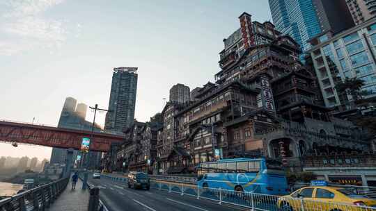 重庆洪崖洞延时大范围延时日景夜景