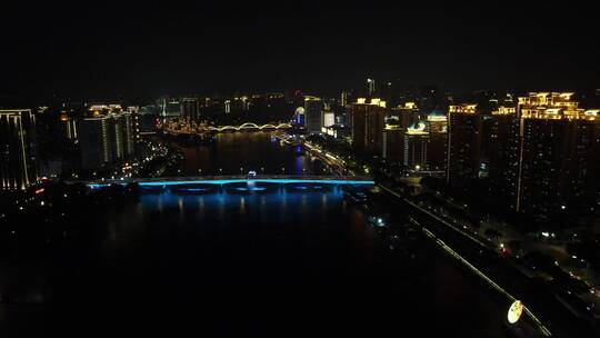 福建 福州 闽江 两岸 夜景 航拍