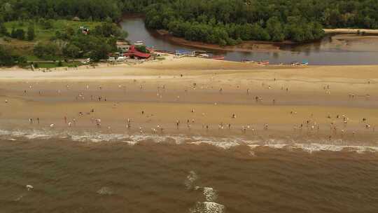 大海快艇海岛海滩马来西亚入海口海上水屋