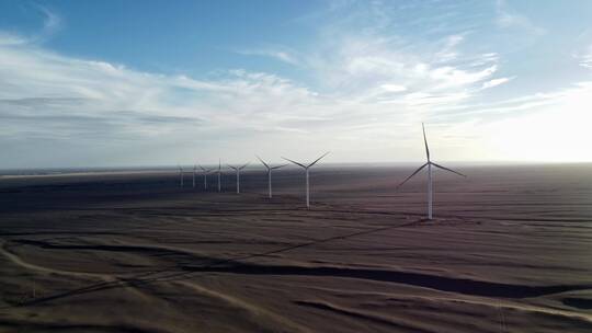戈壁滩上的风力发电大风车