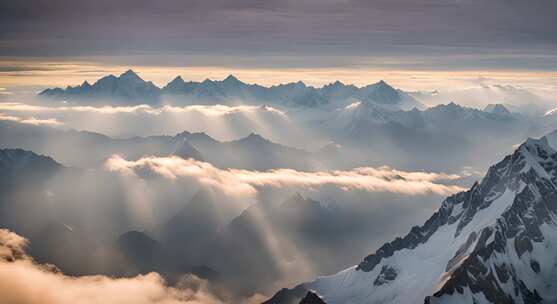 雪山云雾阳光山峰云海日出自然生态环境风景