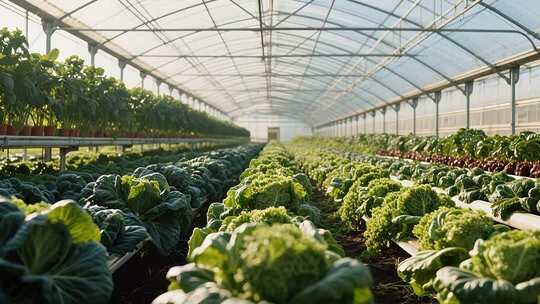 温室大棚内蔬菜种植场景