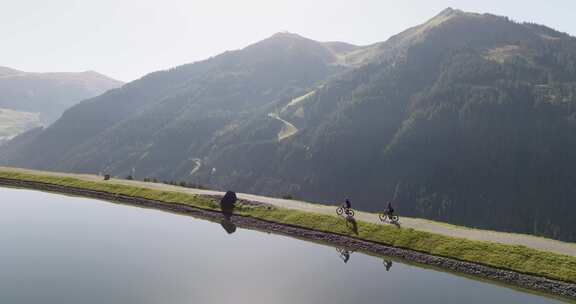 山，自行车手，湖，山