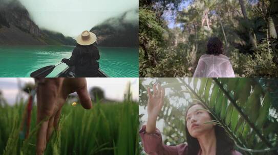 旅游宣传片合集素材 美女划船到森林里亲近自然
