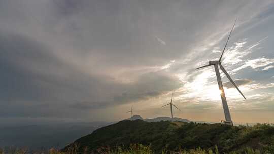 户外风车山山顶日落延时