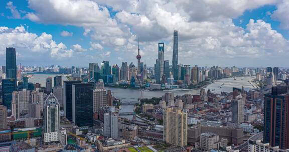 上海航拍陆家嘴蓝天白云延时摄影地标建筑