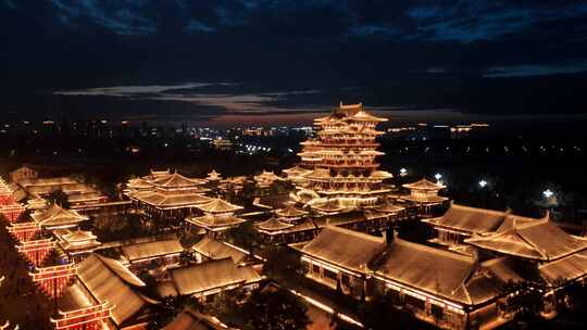 邯郸市大名县石刻博物馆夜景航拍点灯！