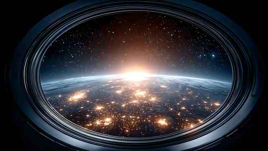 太空舱视角俯瞰地球星光璀璨