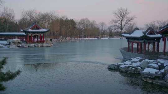 山西太原晋祠博物馆，湖上公园，冬季雪景