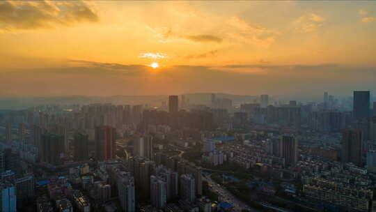 湖南长沙城南夕阳景点航拍延时摄影视频素材模板下载