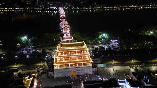 广东潮州古城夜景航拍