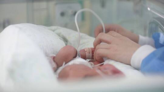 婴儿新生儿在监护病房保温箱护理视频素材模板下载