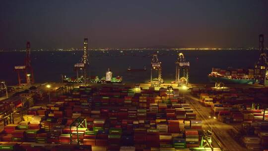 航拍广州南沙港夜景视频素材模板下载
