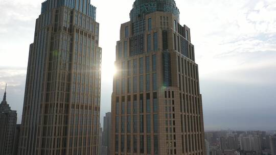 天津城市航拍双子大厦视频素材模板下载