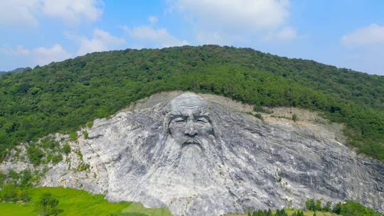 湖北襄阳伏羲山体石雕4K航拍