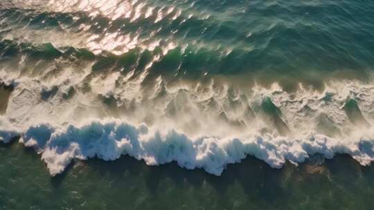 航拍海浪涌动的大海景象