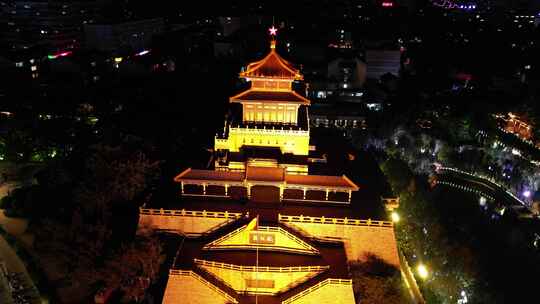 航拍山东济南解放阁夜景