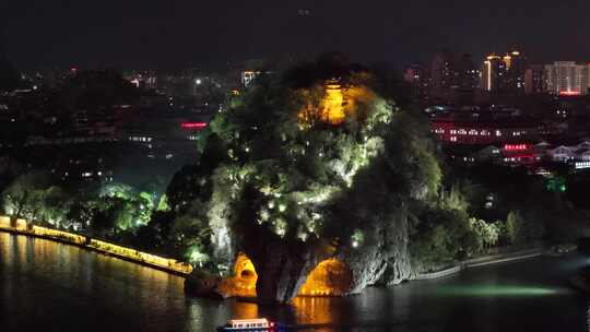 桂林象鼻山夜景航拍