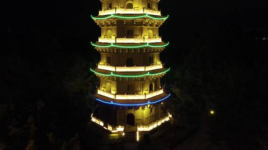 航拍 夜景 福建 泉州 惠安 古塔 建筑