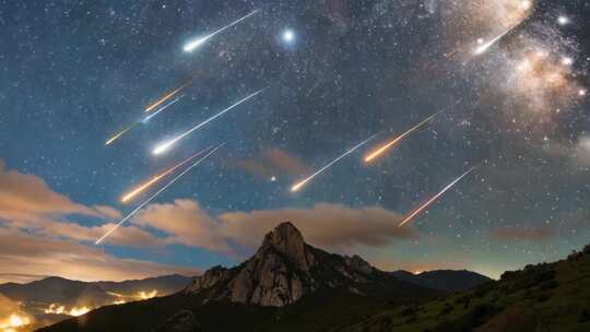 山间夜空流星划过景象