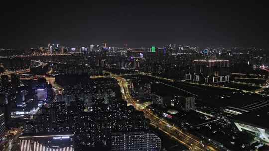 4K航拍杭州富亿花园中心夜景