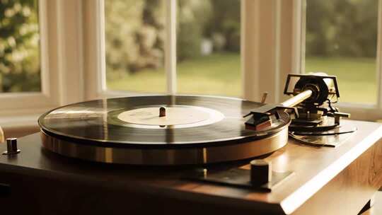 室内窗前的黑胶唱片机