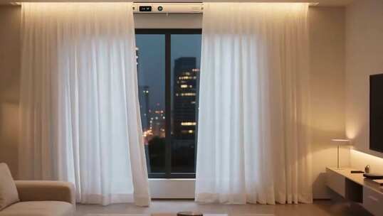 客厅内电动窗帘拉开场景