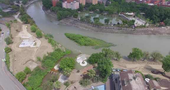 航拍城市湿地