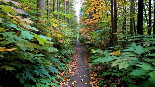 森林中铺满落叶的林间小道