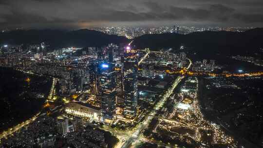 深业上城夜景灯光车流航拍延时