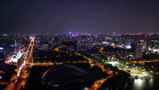 航拍安徽合肥大剧院夜景