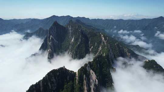 航拍陕西旅游5A级华山山峰云海自然风景