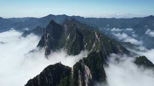 航拍陕西旅游5A级华山山峰云海自然风景视频素材模板下载