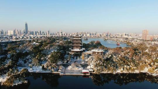 合集山东济南大明湖雪景4K航拍