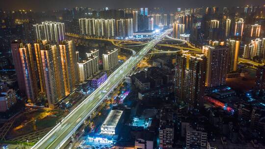 航拍武汉汉阳马鹦路立交高架夜景