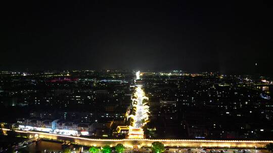 湖北襄阳古城全景夜景灯光航拍