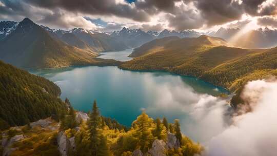 高山湖泊自然风光全景