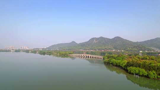 杭州湘湖景区政和桥建筑风景航拍