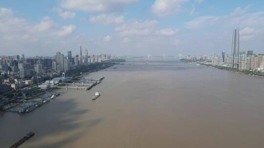 武汉城市风光长江两岸高楼建筑航拍视频素材模板下载