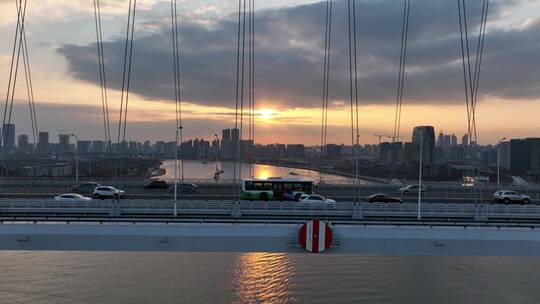 日落卢浦大桥航拍
