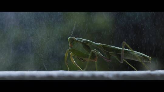雨中森林里的螳螂