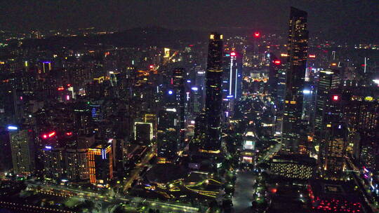 广州塔夜景CBD珠江新城航拍城市风光空镜